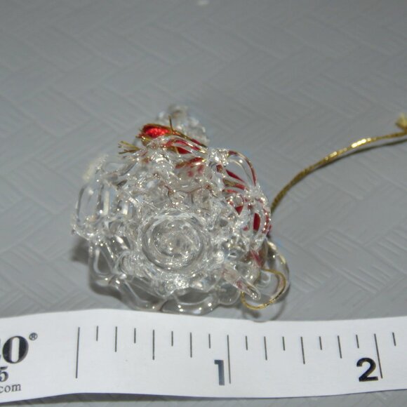 Vtg Clear Spun Glass Crystal Chamberstick w/Candle & Flame Hanging XMAS Ornament - Picture 5 of 13